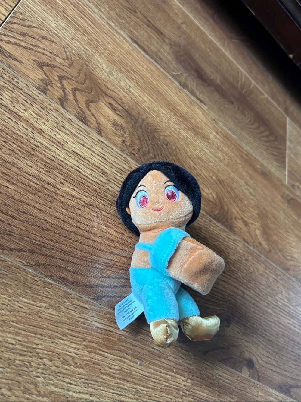 Plush Kids Doll in Teal Overalls with Black Hair